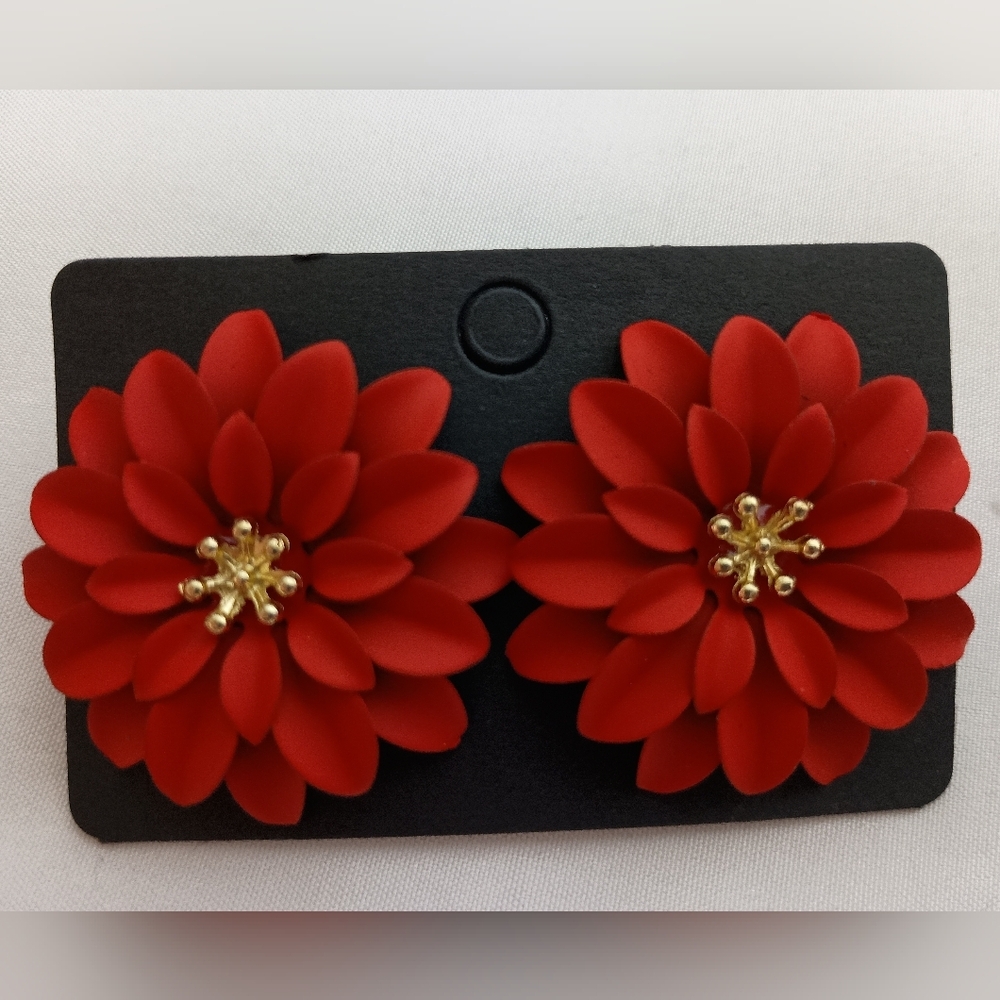 Summer Dopamine Elegant Christmas Bright Red Floral Post Gift Earrings-(#0172)